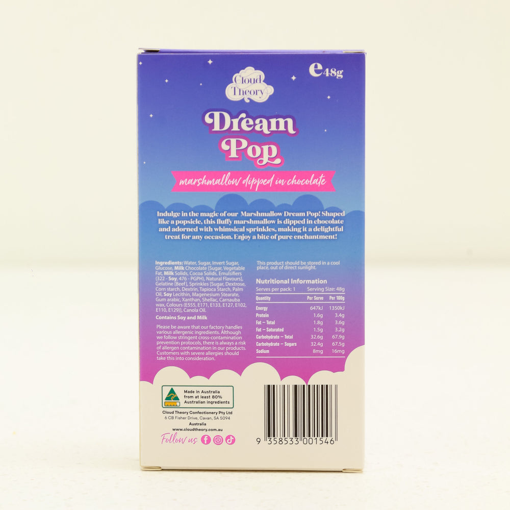 Vanilla marshmallow popsicle dipped in creamy chocolate and topped with rainbow unicorn sprinkles, styled on a pastel background – Marshmallow Dream Pop by Cloud Theory