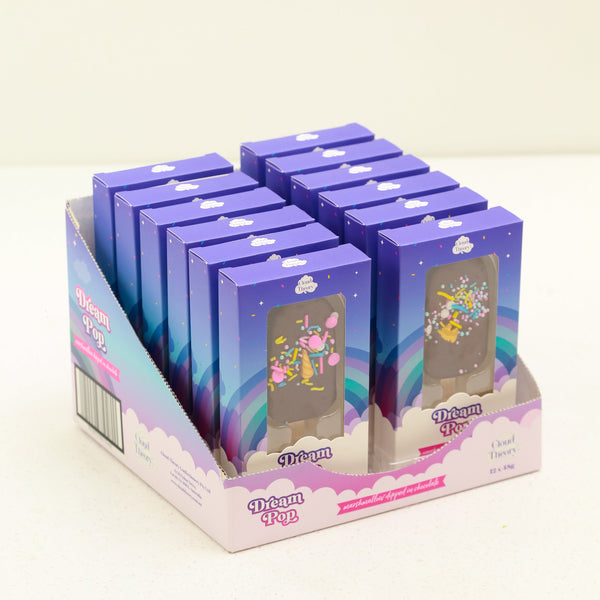 Vanilla marshmallow popsicle dipped in creamy chocolate and topped with rainbow unicorn sprinkles, styled on a pastel background – Marshmallow Dream Pop by Cloud Theory